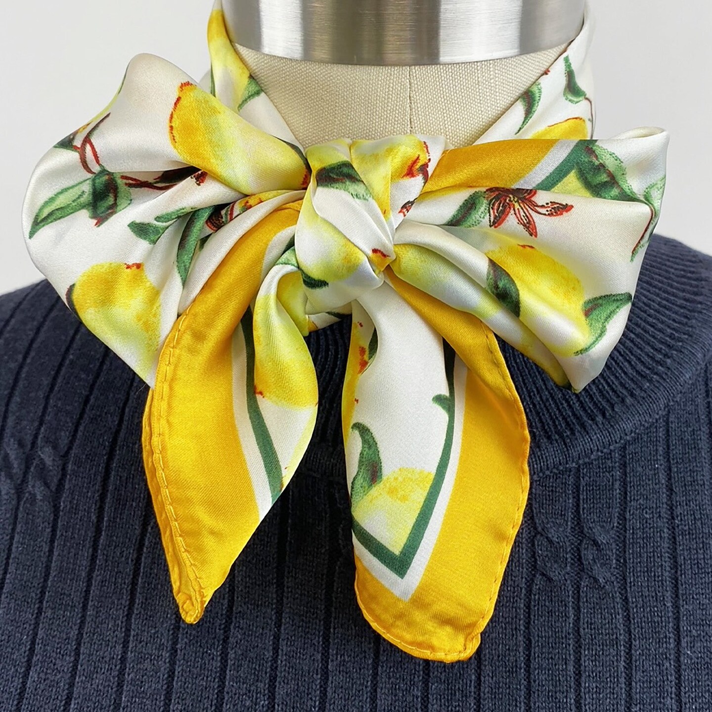 Wrapables Satin Neckerchief Square Scarf 26.5 x 26.5 Inches, Lemons