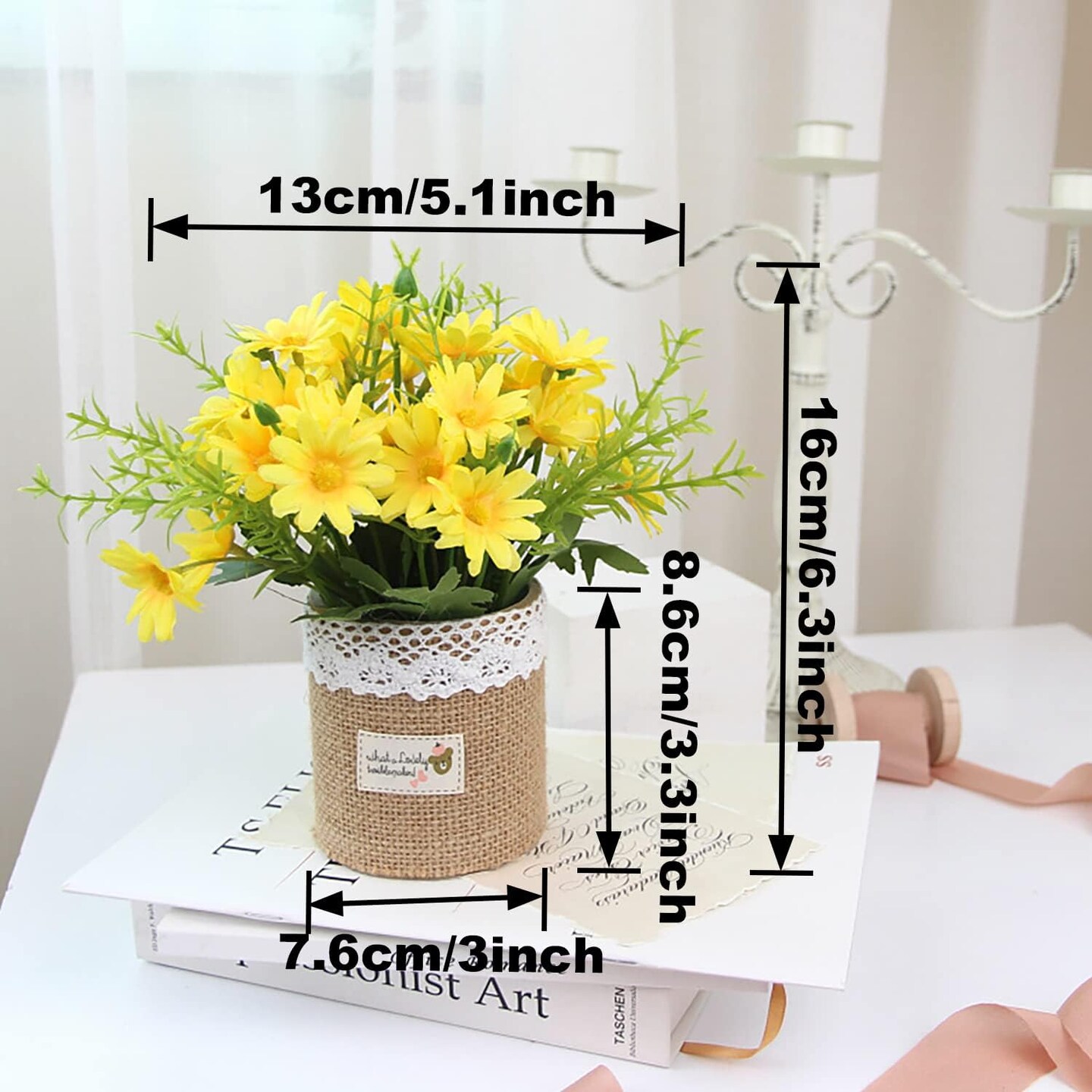 Summer Artificial Potted Flowers - Set of 4 Mini Fake Potted Silk Daisy Flowers