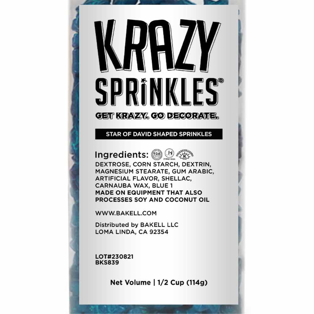 Krazy Sprinkles - Star of David (1/2 Cup, 1x Jar) for Cakes, Ice Cream & Cookies