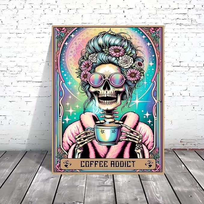 Skull Woman Tarot Diamond Art Kits for Adults – 5D Full Drill Round Diamond Painting Kit for Beginners, DIY Gem Mosaic Canvas (12x16 Inch), Halloween Wall Decor Craft Set