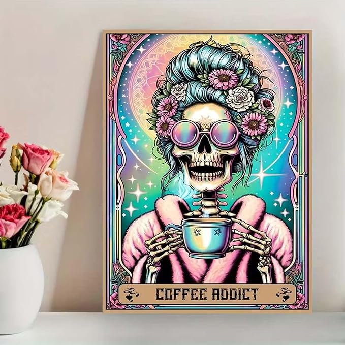 Skull Woman Tarot Diamond Art Kits for Adults – 5D Full Drill Round Diamond Painting Kit for Beginners, DIY Gem Mosaic Canvas (12x16 Inch), Halloween Wall Decor Craft Set