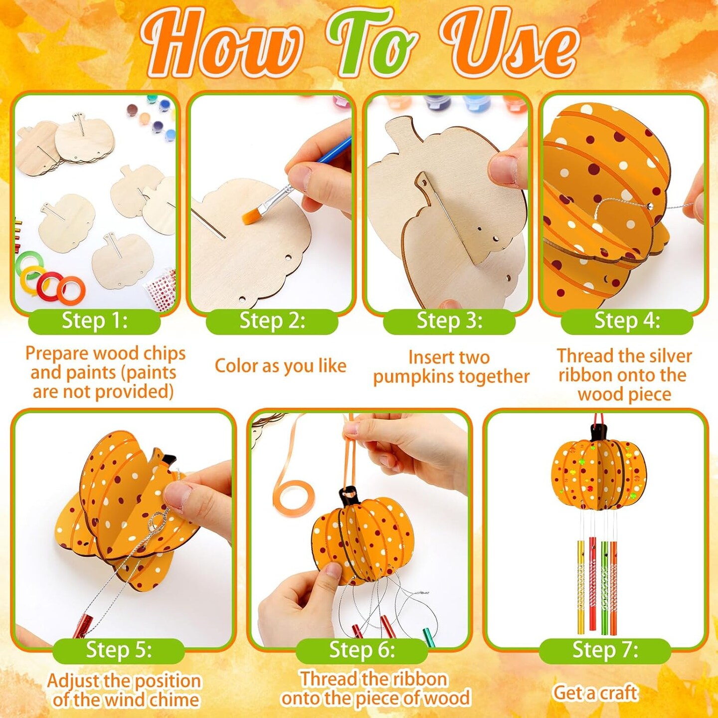 128 Pcs Fall Crafts Pumpkin Wind Chime Making Kit Make Your Own Pumpkin