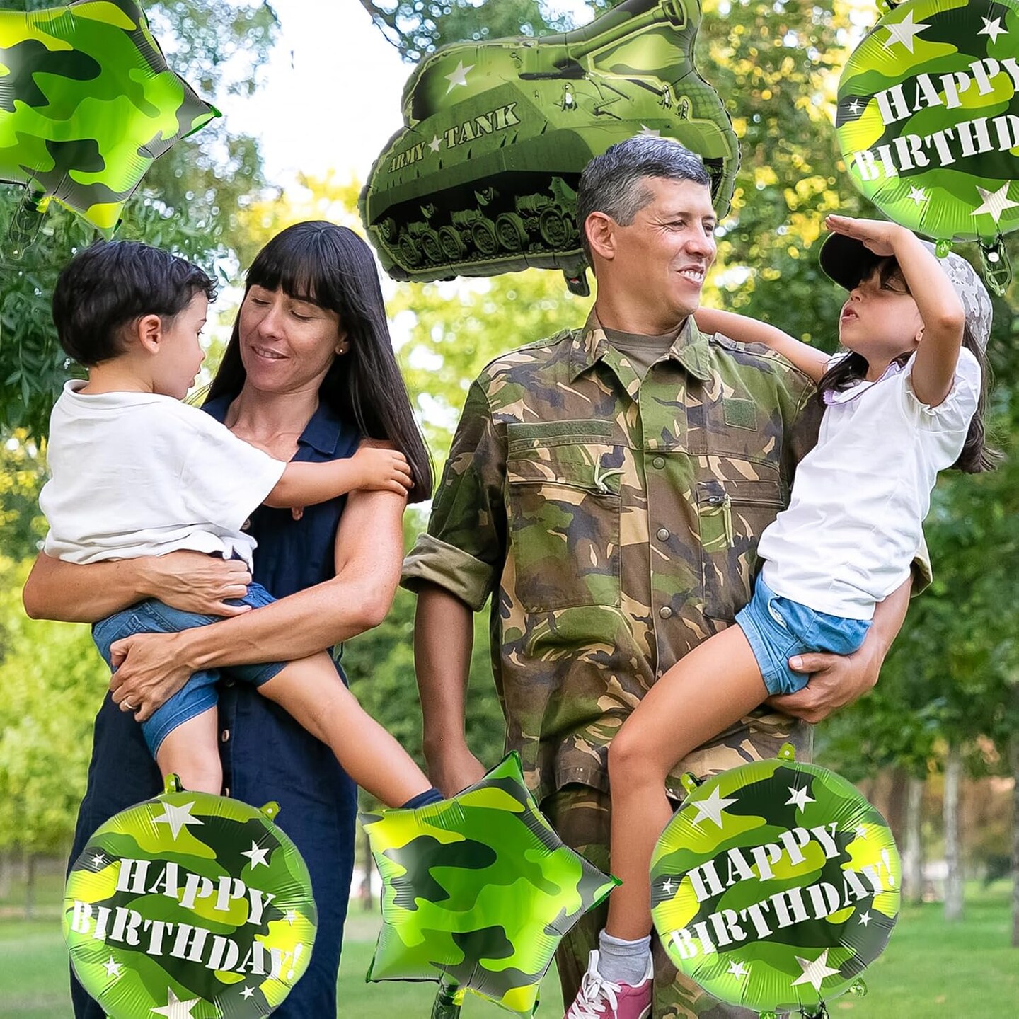 10Pcs Army Tanks Camouflage Party Balloons Army Tank Foil Balloons