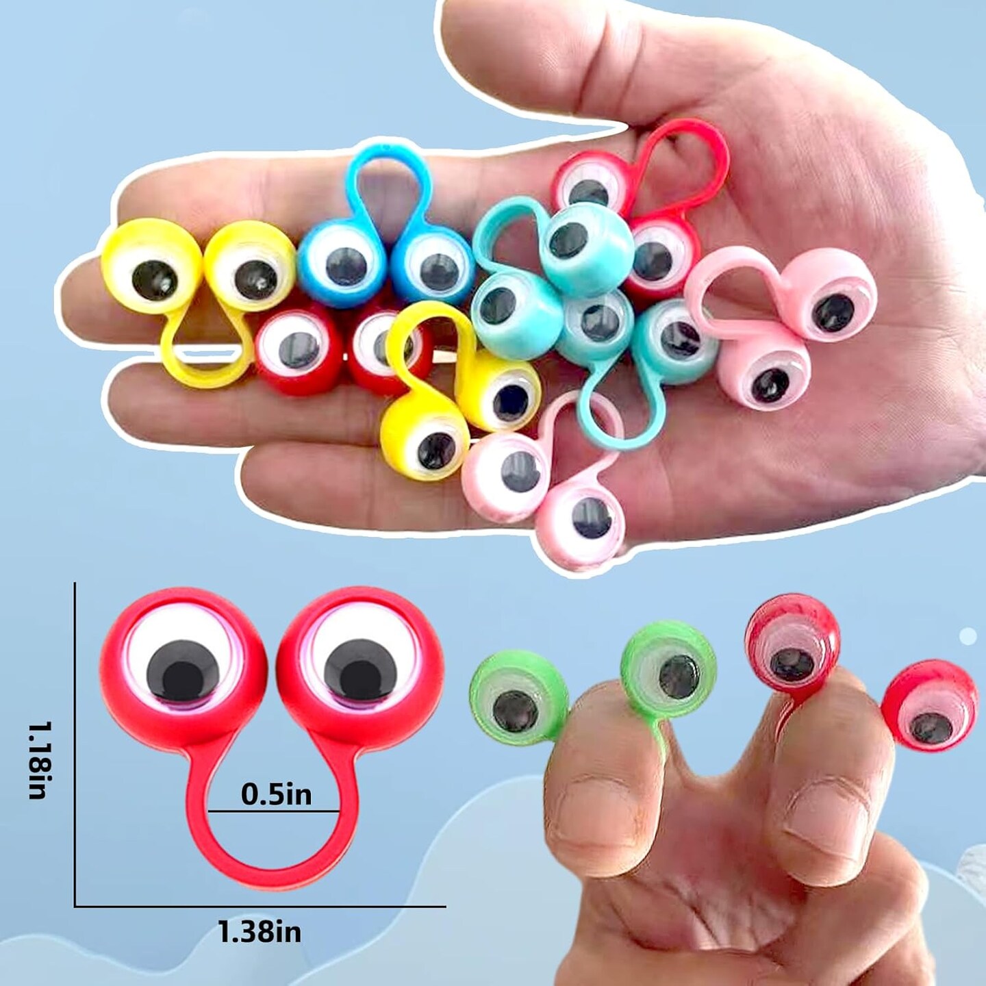 100-Pack Wiggly Eye Finger Puppets – Fun Eyeball Finger Rings for Kids, Party Favors for Boys and Girls