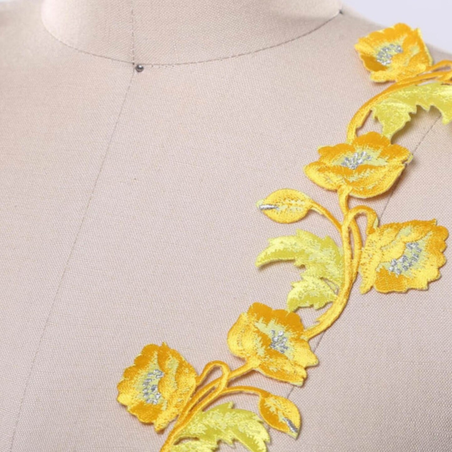 Butter Canary Yellow Embroidery Flower Patches Set of 2 Iron On Rose Appliques