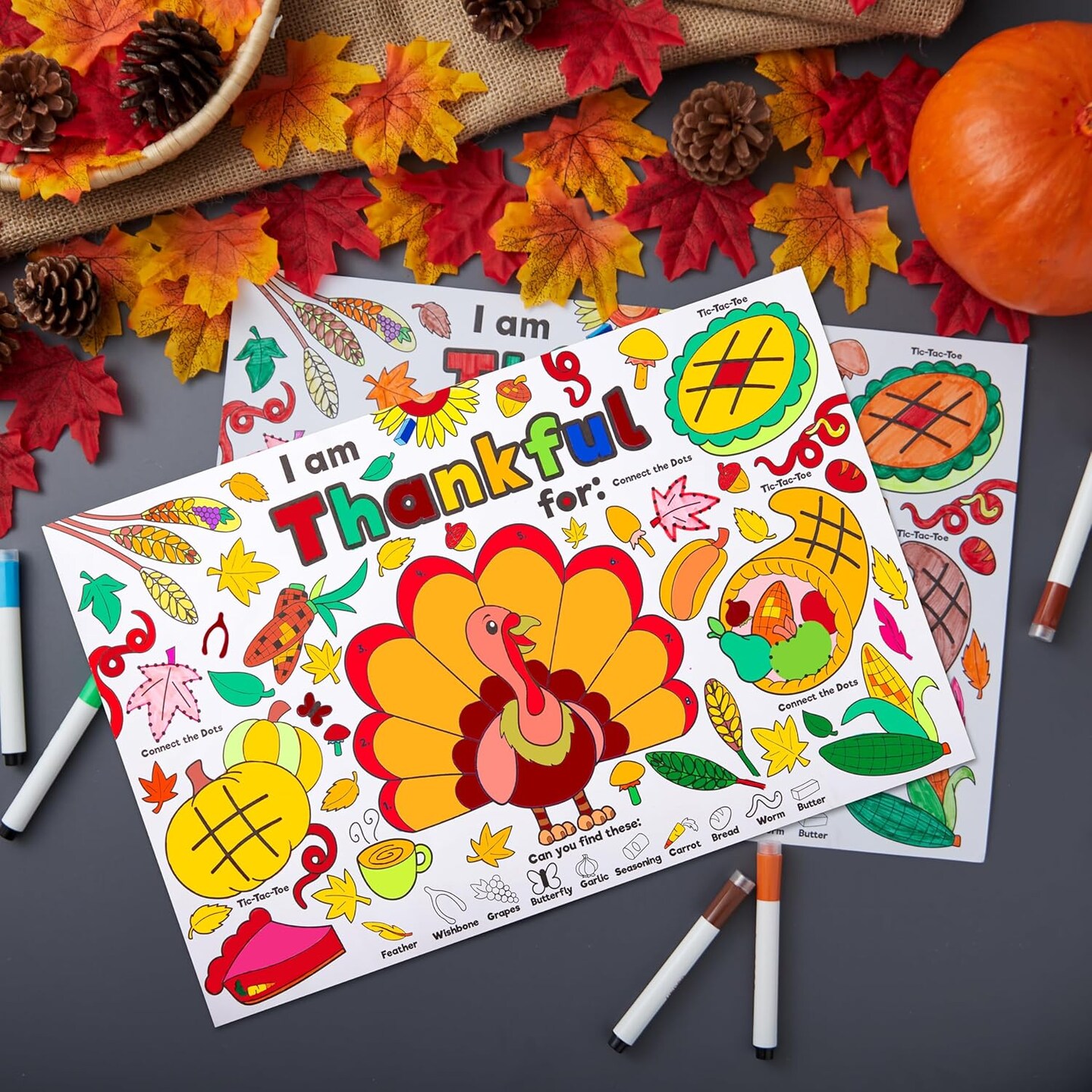 24 Pcs Thanksgiving Coloring Placemats