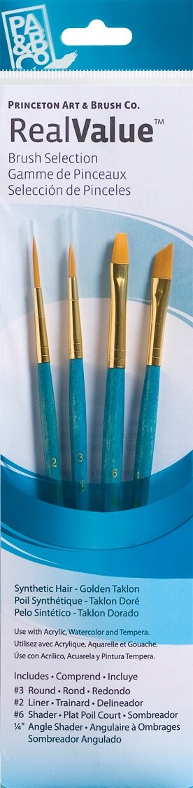 Princeton Real Value Golden Taklon Short Handle Brush Set-4/Pkg