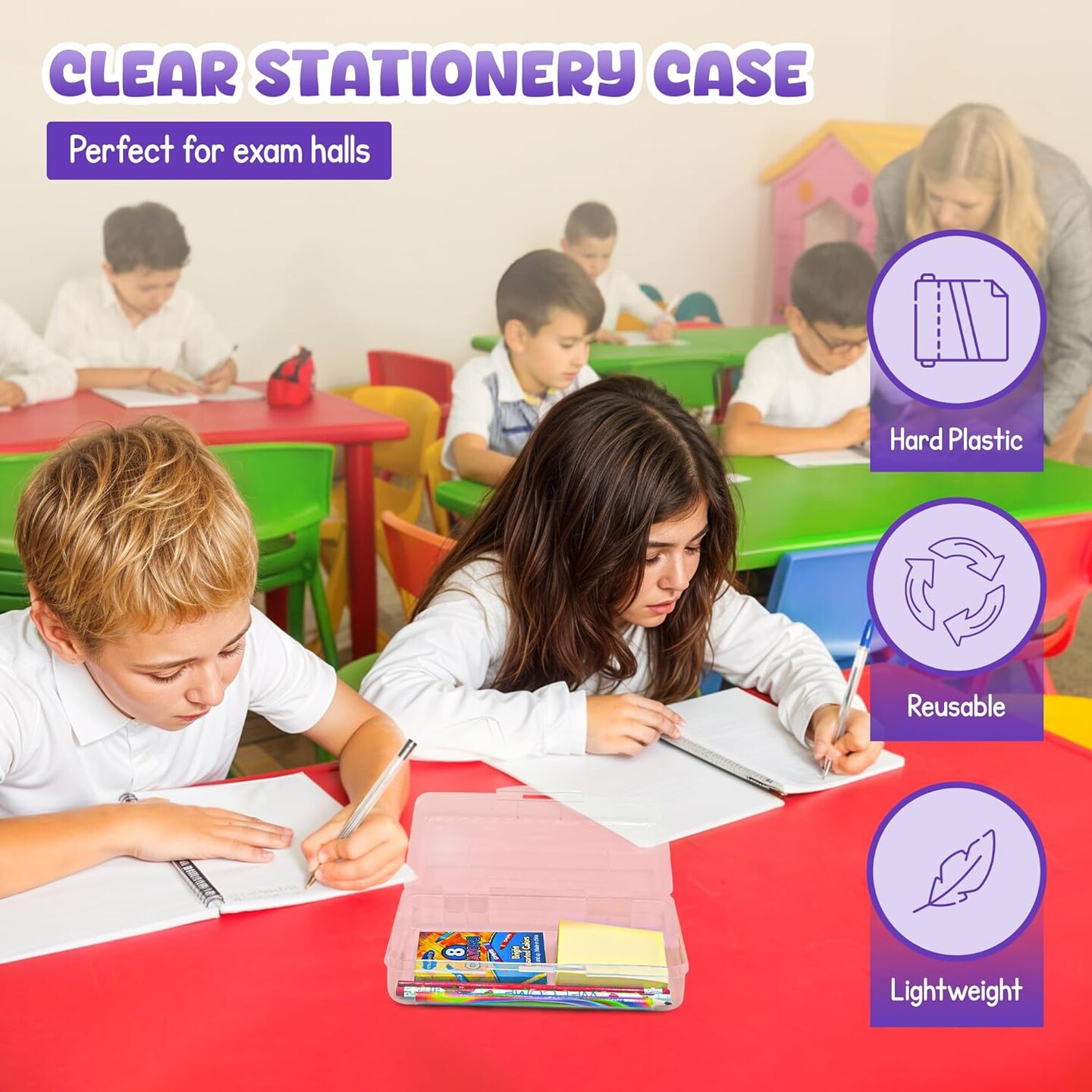 4E&#x27;s Novelty 4 Pack Clear Pencil Boxes for Pencil Case for School Organize with Clear Plastic Pencil Case as School Supply Box, Pencil Cases for Kids in Durable Accessories Box for Daily Use