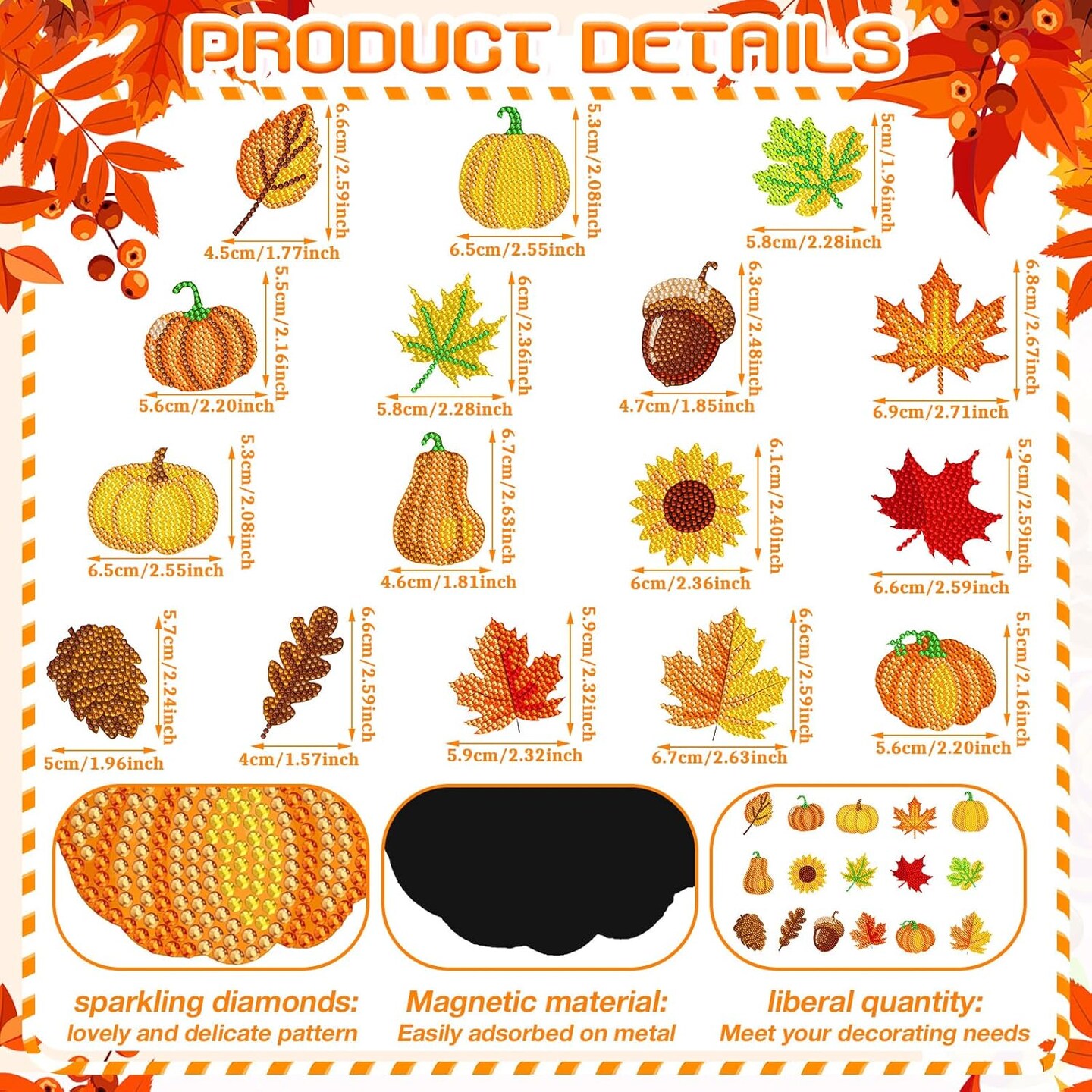 16 Pcs Diamond Painting Autumn Thanksgiving Art Kits for Adults