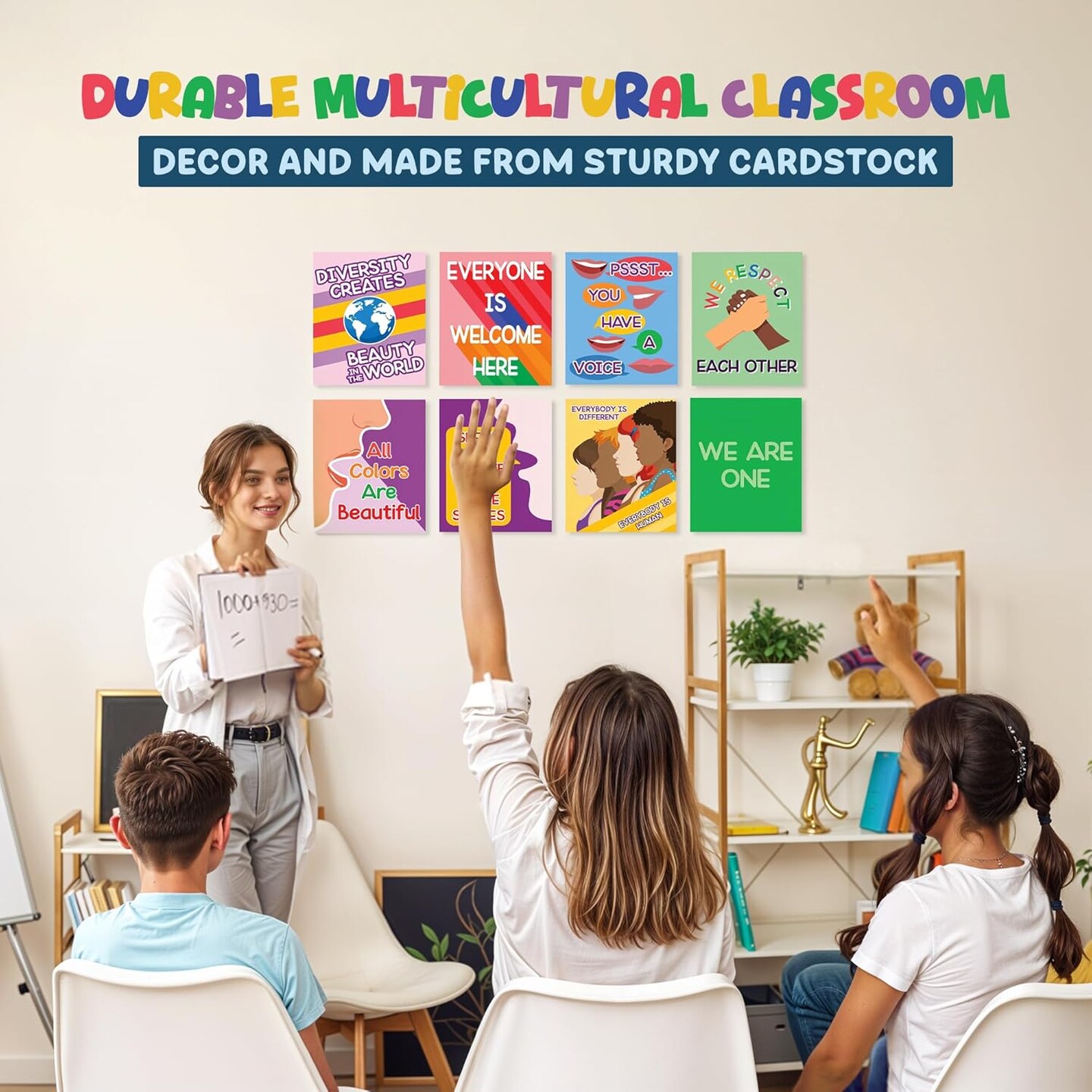 4E&#x27;s Novelty 8 Pc Multicultural Children Posters, Diversity Posters for Classroom, Inclusion Classroom Decor with Glue Dots, Kindness Posters for Elementary School, Diversity Bulletin Board Set