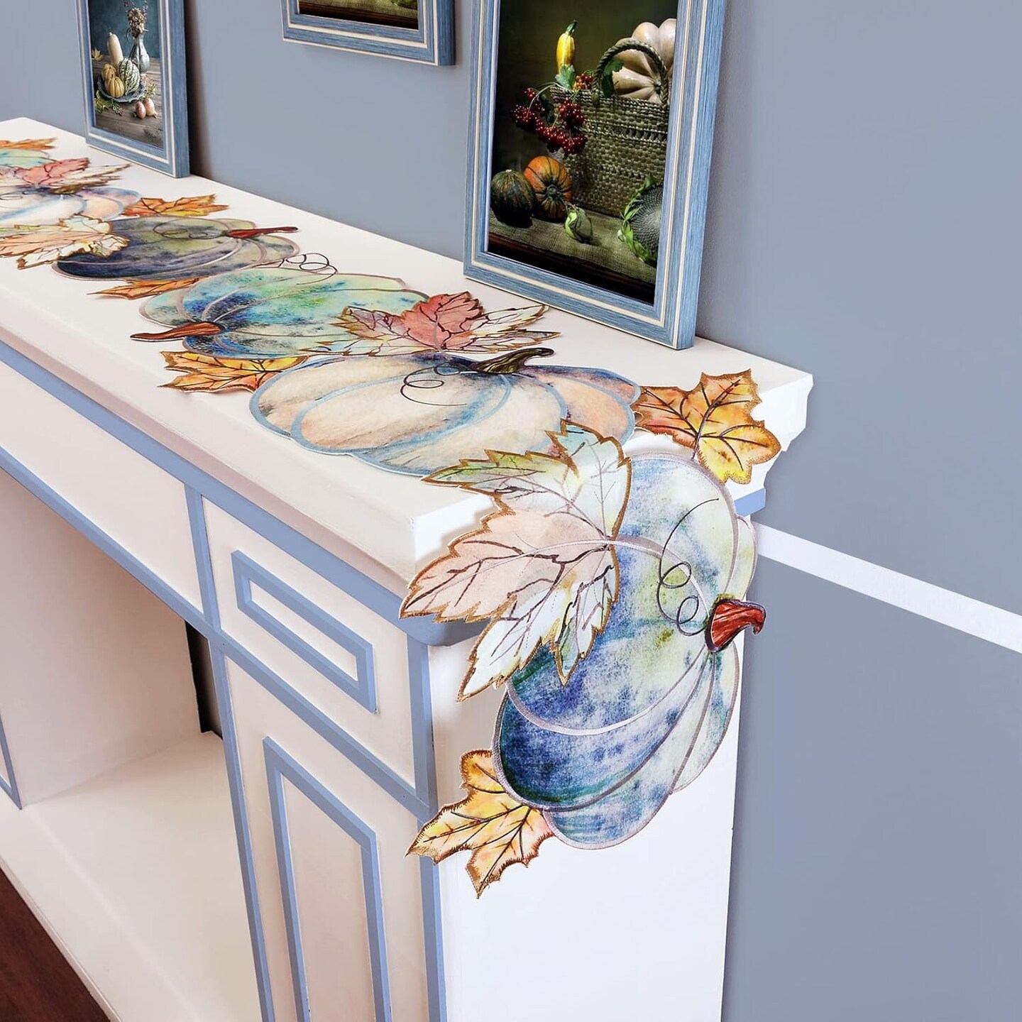 Fall Blue Harvest Pumpkins Table Runner