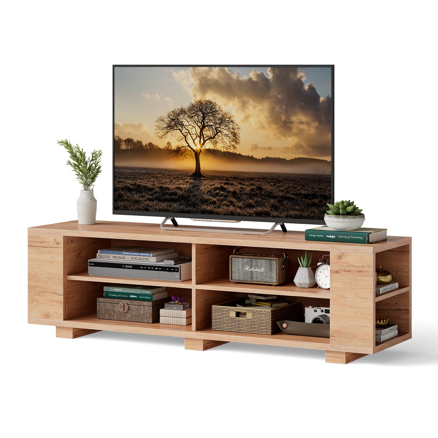 Costway 59'' Wood TV Stand Console Storage Entertainment Media Center w/ Adjustable Shelf