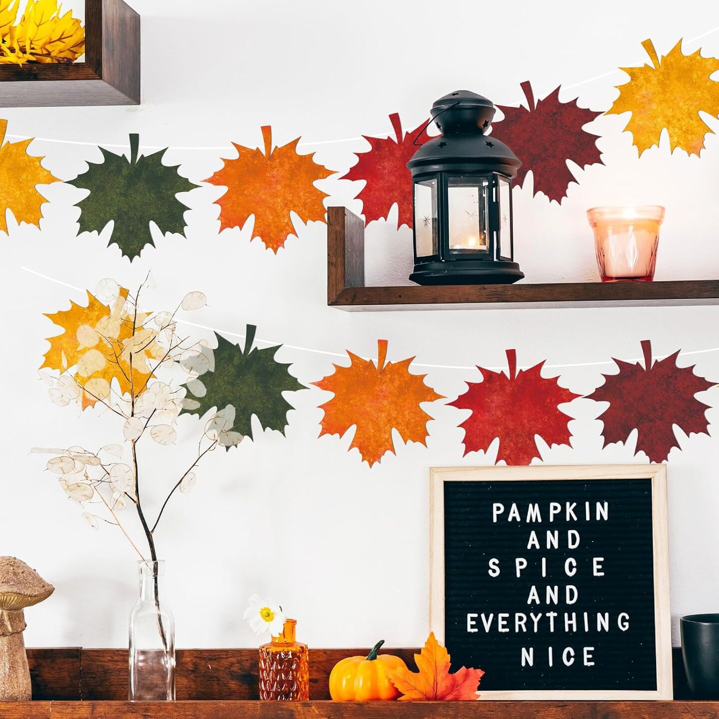 50Pcs Fall Maple Leaves Cutouts 5 Solid Colors Cardboard-Red, Green, Yellow, Brown, Orange