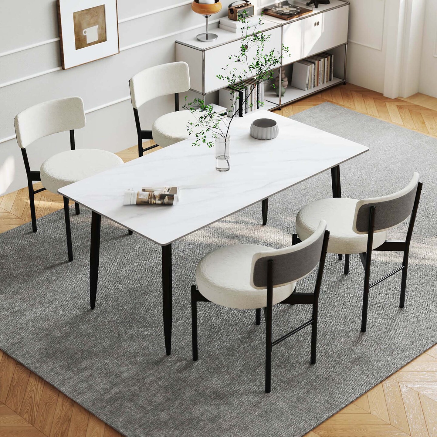 Costway Dining Chair Set of 2/4 with Curved Backrest Padded Seat & Metal Legs for Dining Room Gray/White