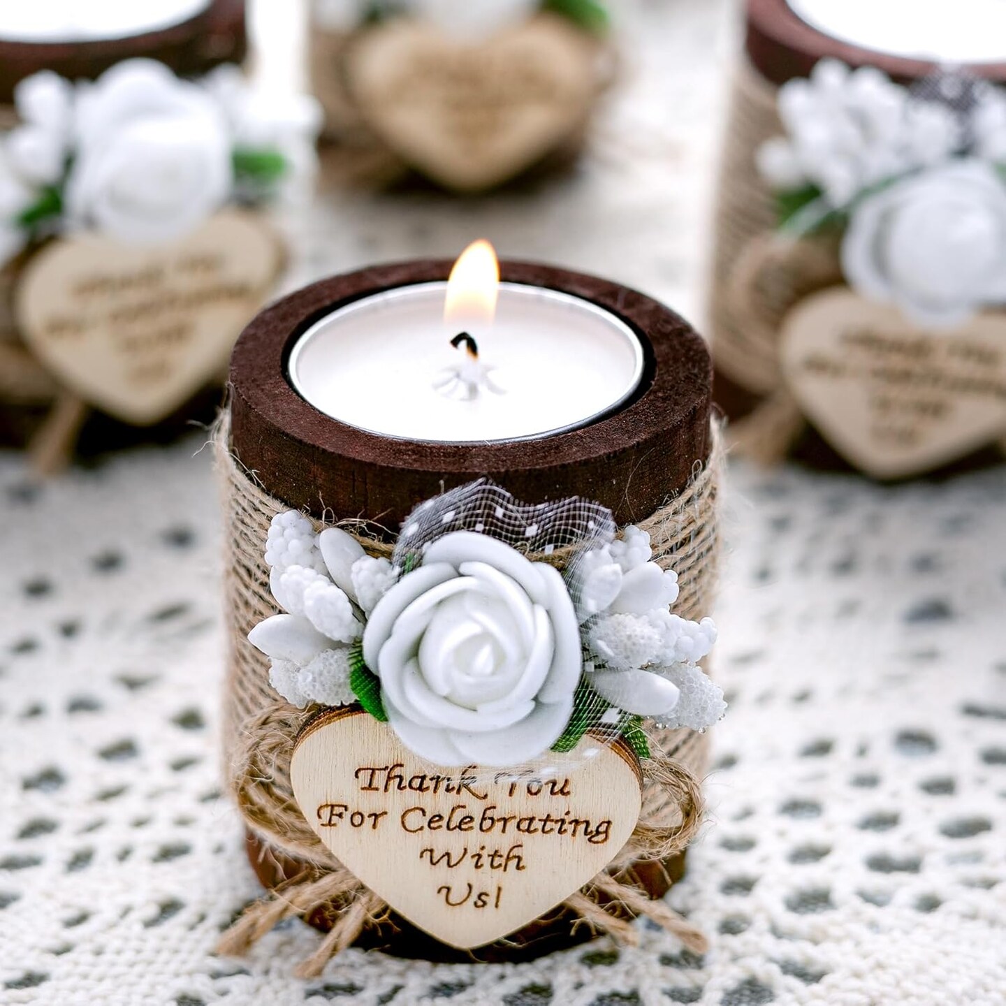 50pc Wooden Tealight Candle Holders – Wedding & Shower Favors, DIY Guest Gifts