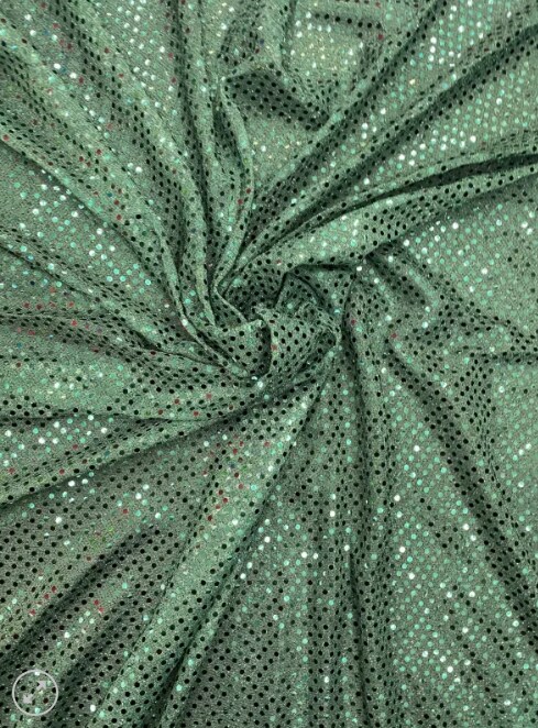 1 Yard Vibrant Hunter Green Sequin Mesh Fabric Polyester Confetti Tulle 42″ Wide