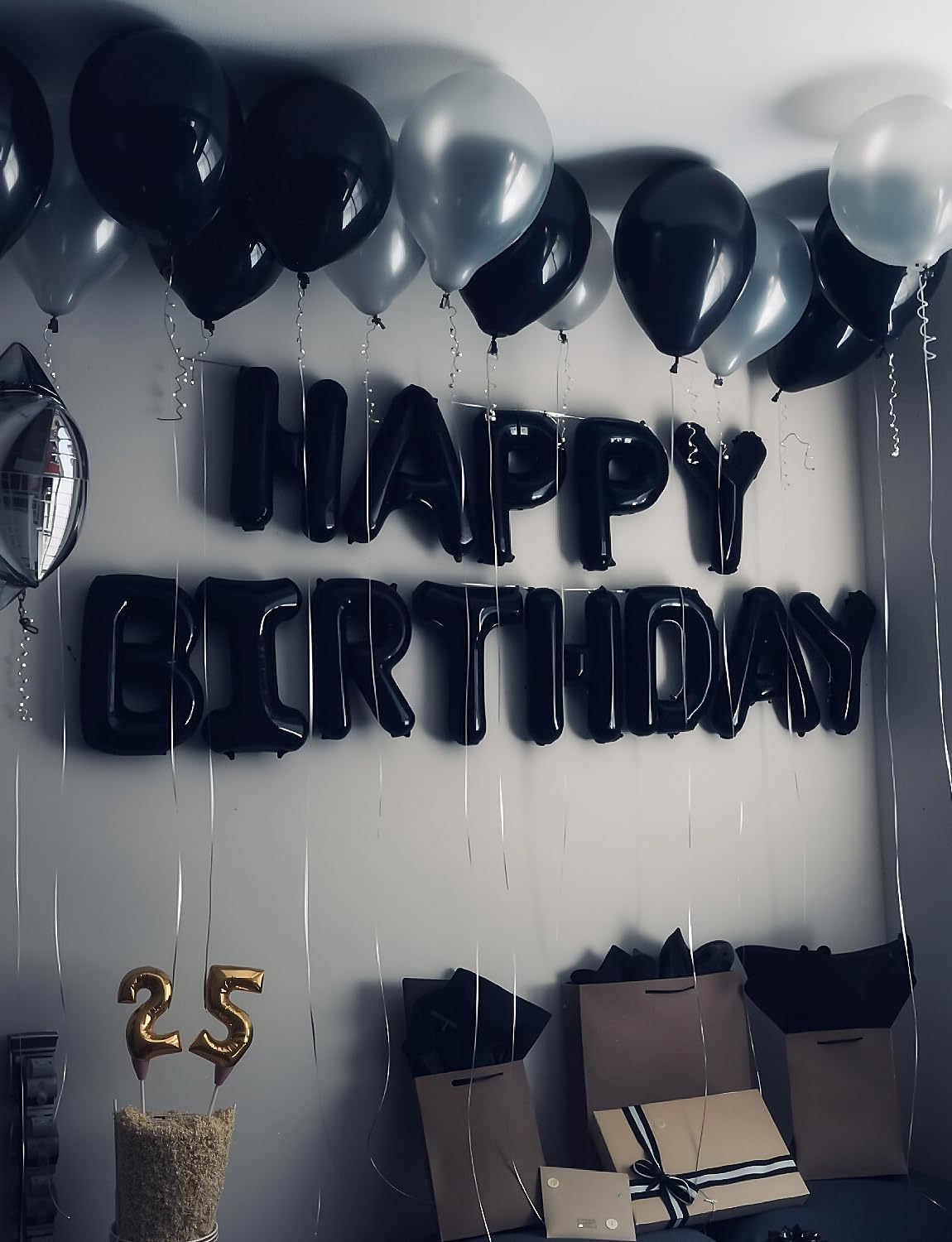 Black Happy Birthday Banner Foil Balloons