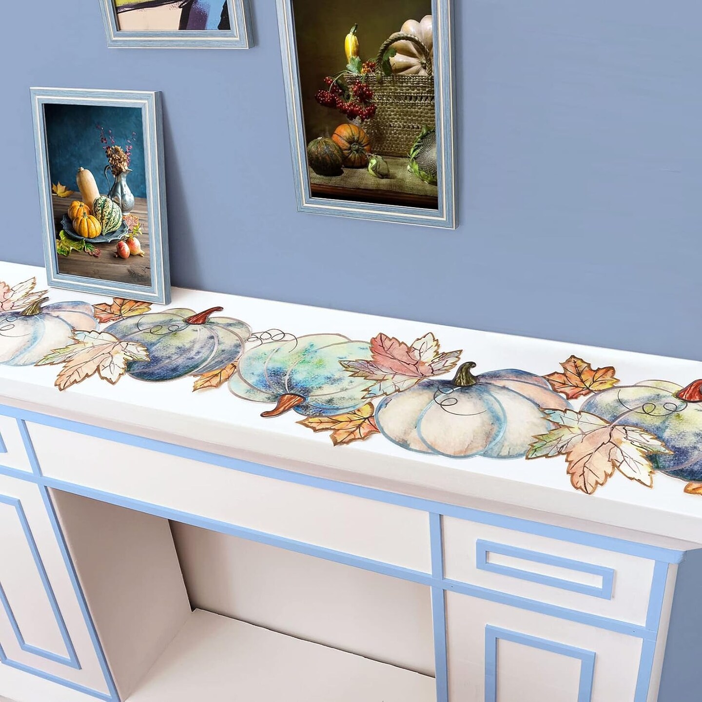 Fall Blue Harvest Pumpkins Table Runner