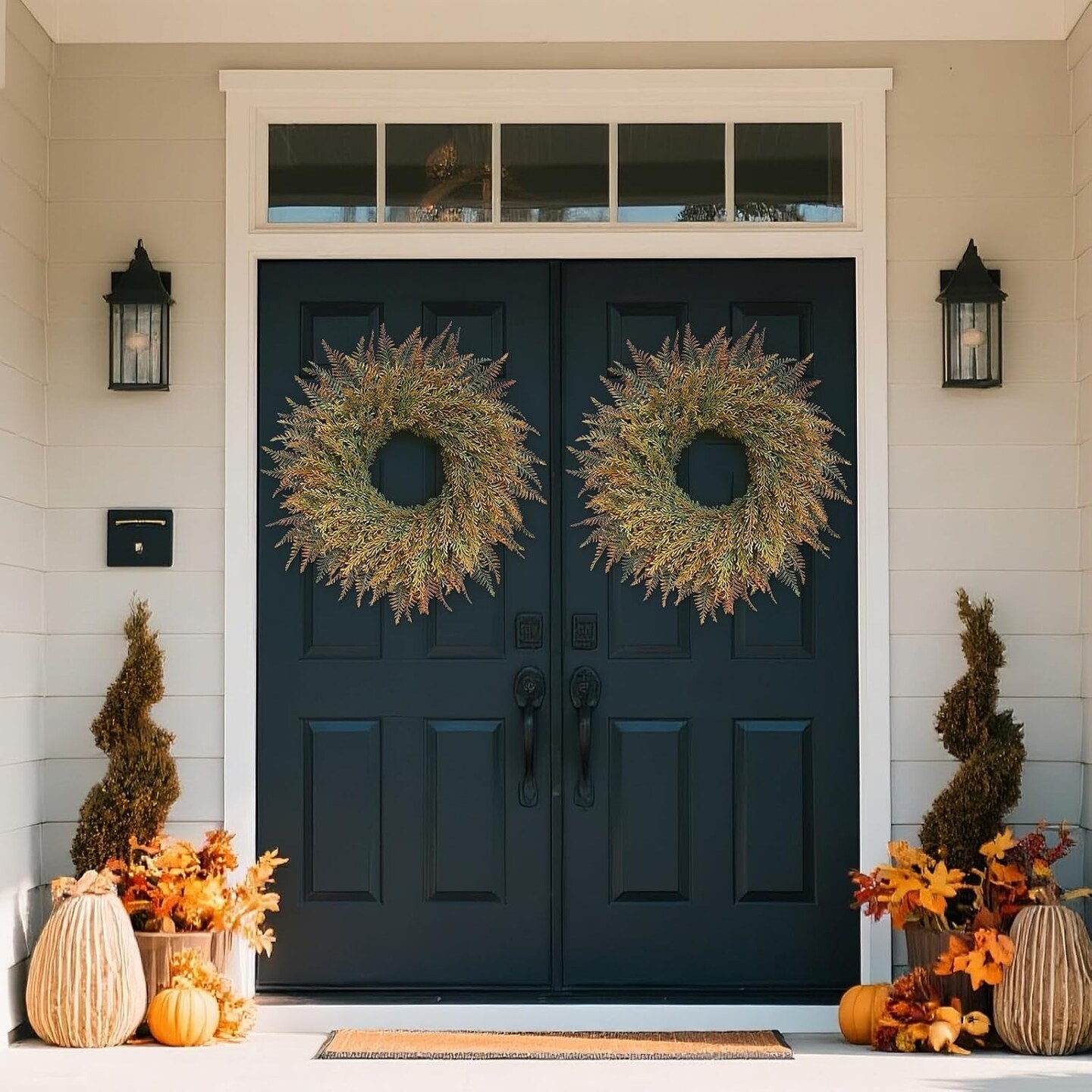 Artificial Fern Leaves and Faux Wheat Grass - Fall Wreath
