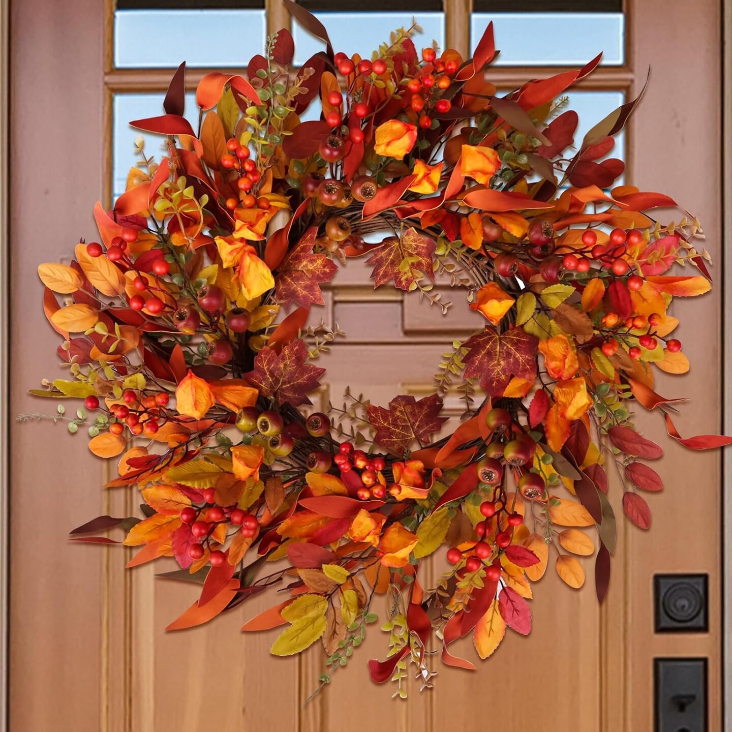 24&#x22; Berry Branches Fall Wreath with Colorful Mixed Leaves