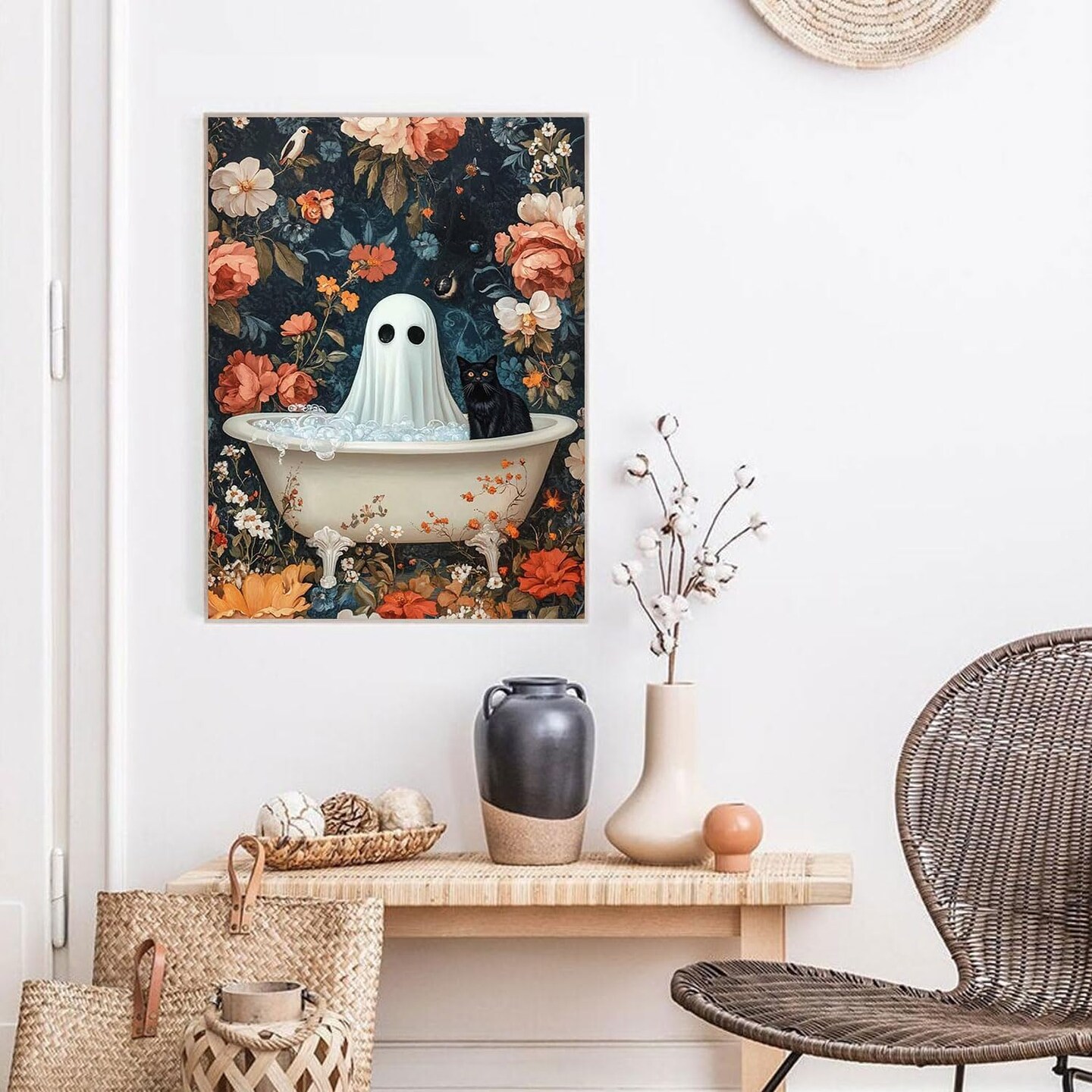 Ghost DIY Diamond Painting Kits for Adults,Black Cat Round Full Drill - 12X16in