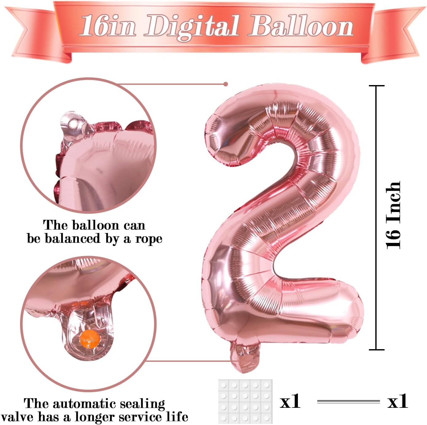 Number Balloons 16 Inch Rose Gold 0-9 Number