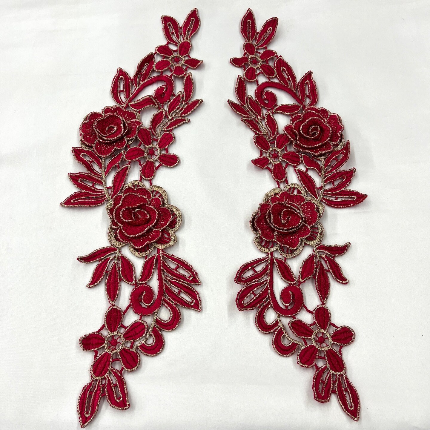 1 Pair 3D Floral Lace Applique Embroidered on 100% Polyester Net Mesh 14" x 5" Each Side