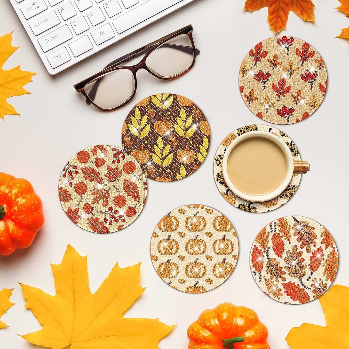 8 PCS Fall Diamond Art Coasters Thanksgiving Painting Kits