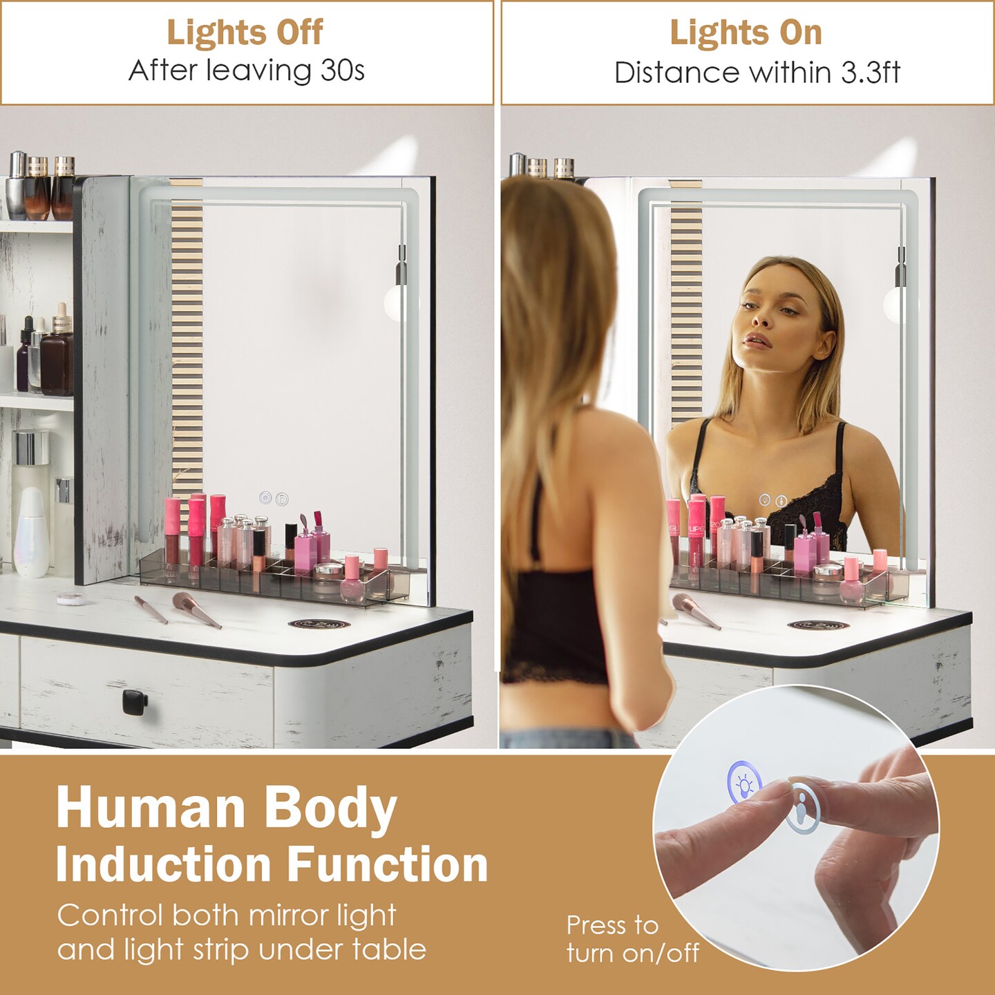 Costway Vanity Set with Dimmable Lighted Mirror 3 Lighting Modes