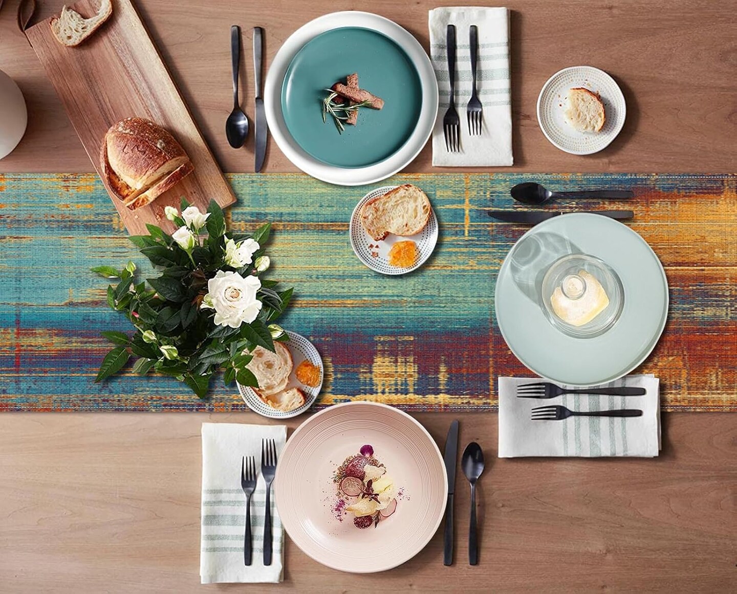 Abstract Messy Rust Table Runner -Blue & Orange (Abstract Blue Orange)