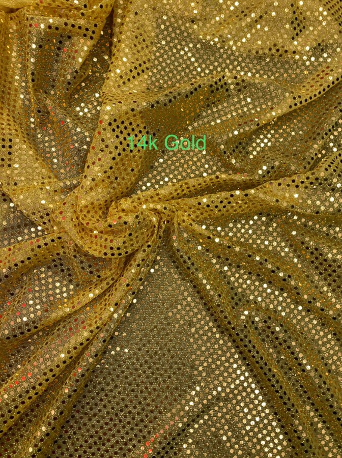 1 Yard 14K Gold Confetti Sequin Fabric Small Glitter Polyester Mesh 42″ Wide