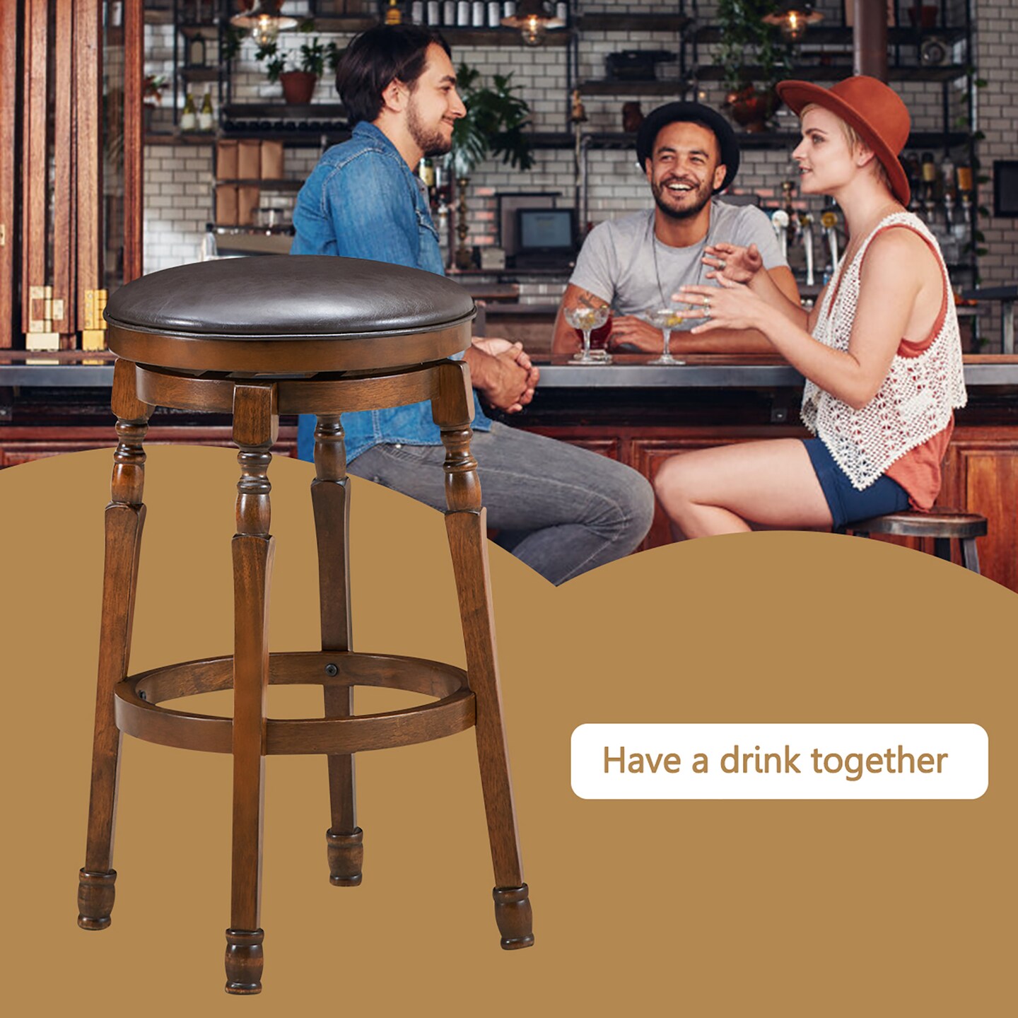 Costway Set of 2 29'' Swivel Bar Stool Leather Padded Dining Kitchen Pub Chair Backless