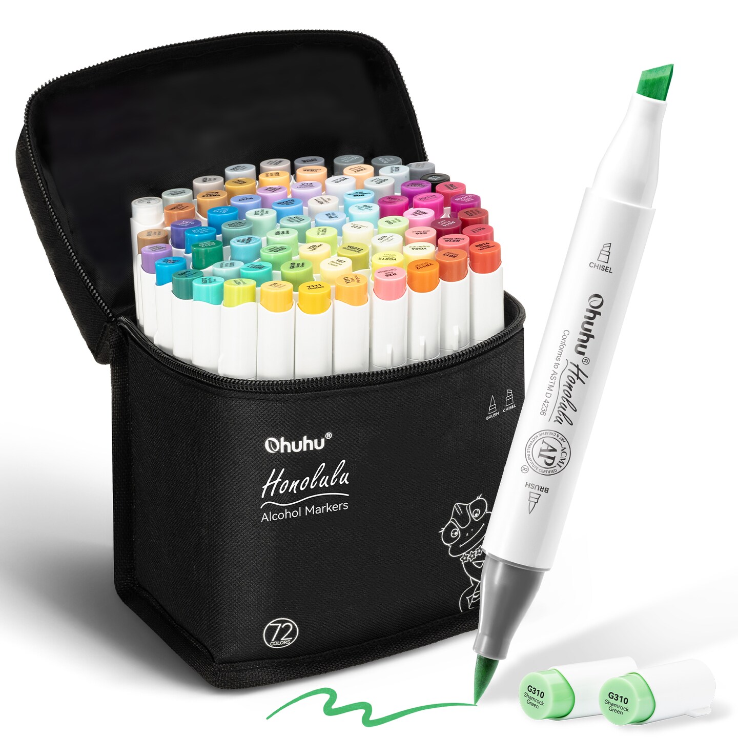 Ohuhu Alcohol Markers Brush Tip - Double Tipped Art Marker Set for Artist Illustration - 72 Colors - Brush & Chisel/ Brush & Fine Dual Tips - Honolulu/ Honolulu B - Refillable