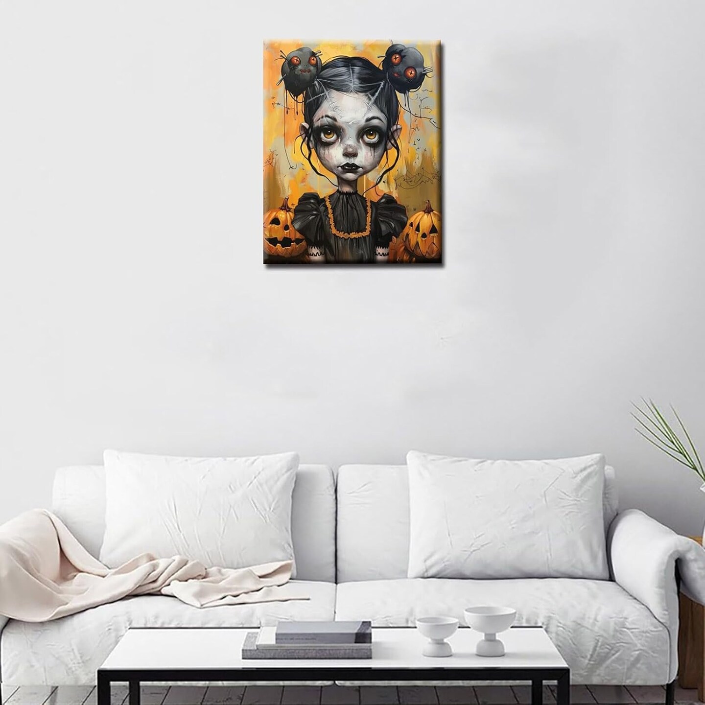 Halloween Pumpkin Strange Girl Paint by Numbers Kit – Cute Weird Girl Portrait DIY Painting on Canvas with Acrylic Paints & Brushes for Adults & Beginners, 16x20 Inch (No Frame)