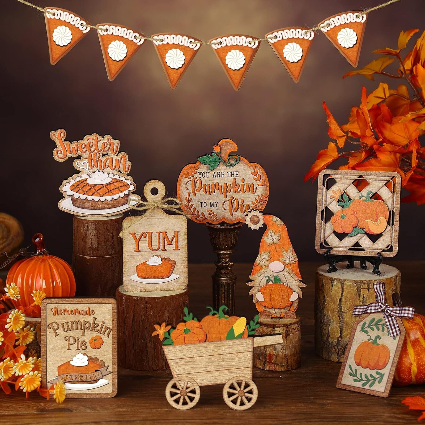 Set of 15 Fall Tiered Tray Decor Pumpkins