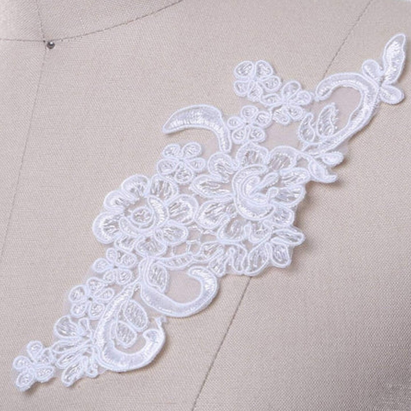 2 Pieces Large 9x3 White Alencon Lace Patch Applique Flowers Swirls