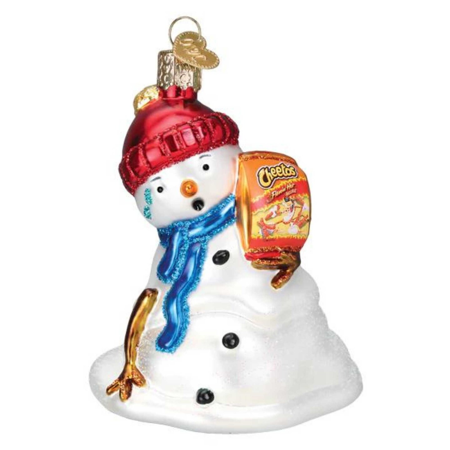 Old World Christmas 4.25 In Flamin' Hot Cheetos Snowman Tree Ornament , Ornament Melting
