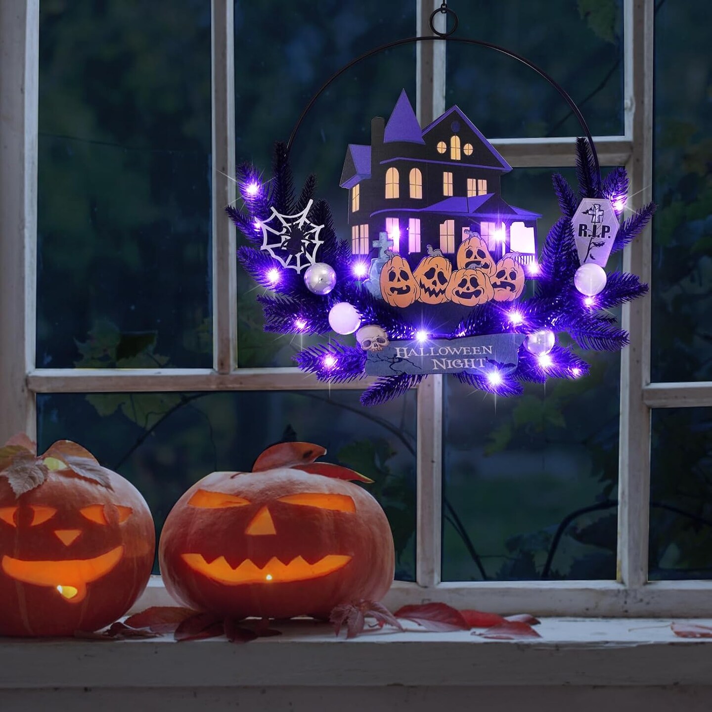 Lighted Halloween Wreaths for Front Door