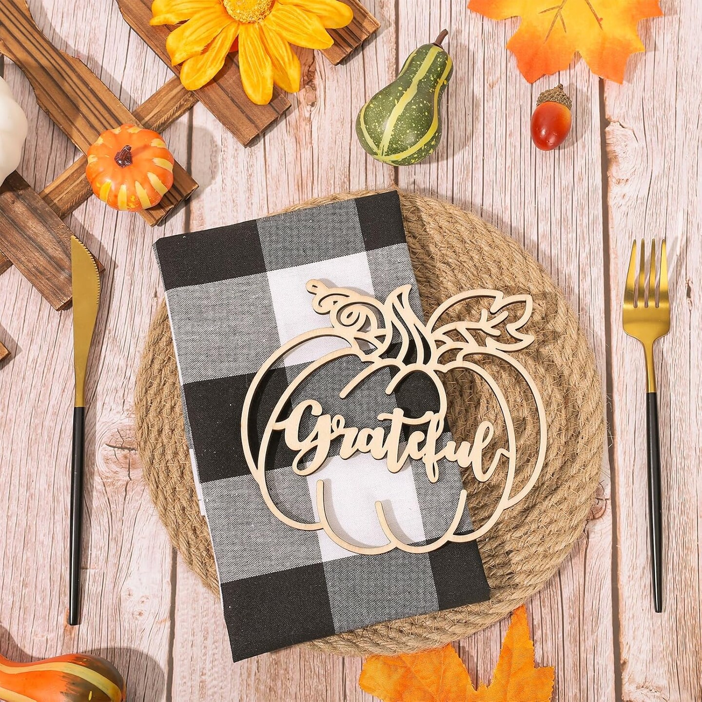 24Pcs Thanksgiving Cutout Wood Sign Wooden Plate Decor