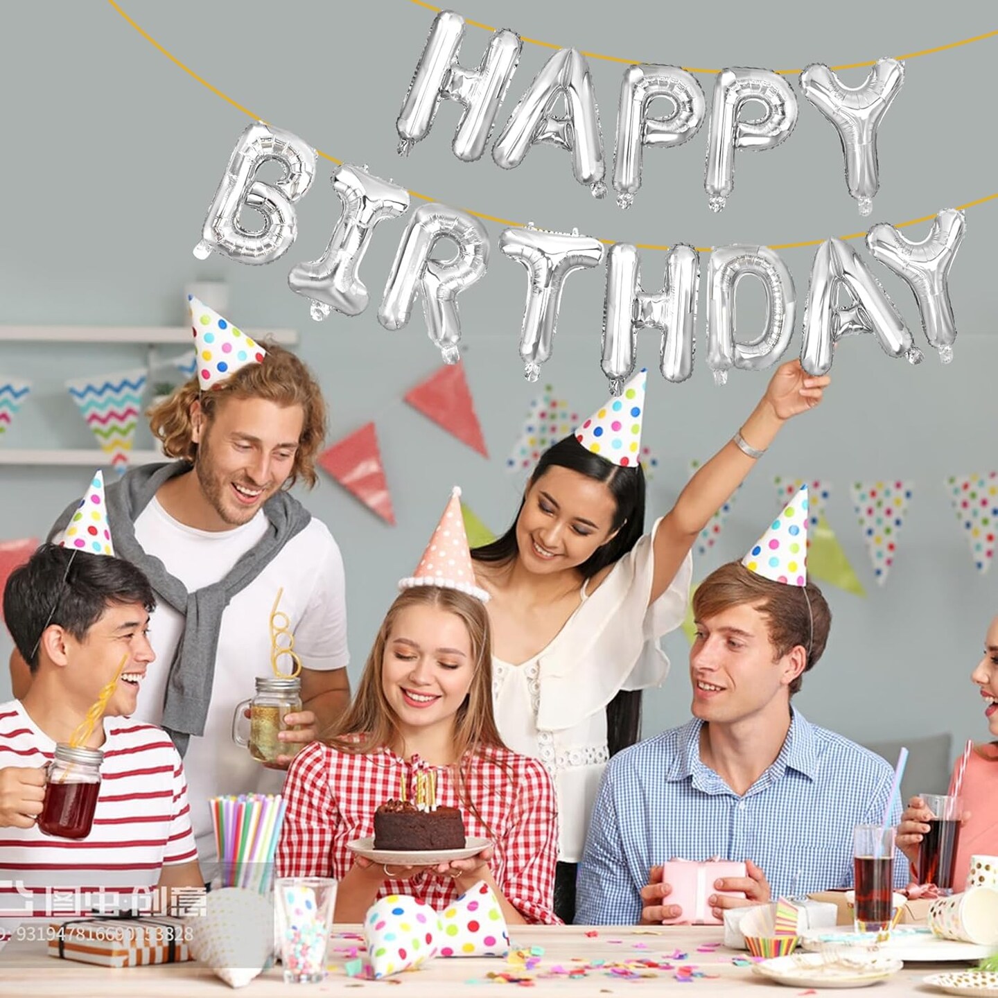 Happy Birthday Balloon Letters – 16” Silver Mylar Foil Birthday Balloons Banner Sign for Party Decorations