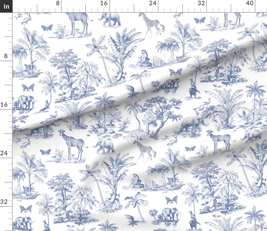 Various Fabrics by the Yard or Fat Quarter Toile Jungle Animals Monochromatic Safari Giraffe Elephant Butterfly Monkeys Du Jouy Custom Printed Fabric by Spoonflower