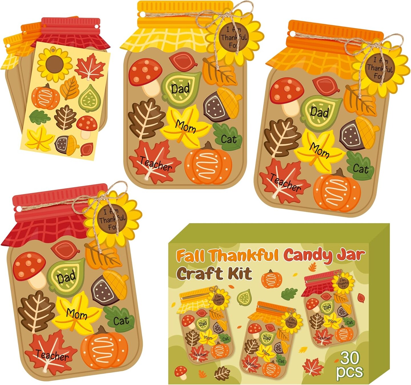 30Pcs DIY Thanksgiving Day Jar Gratitude Paper