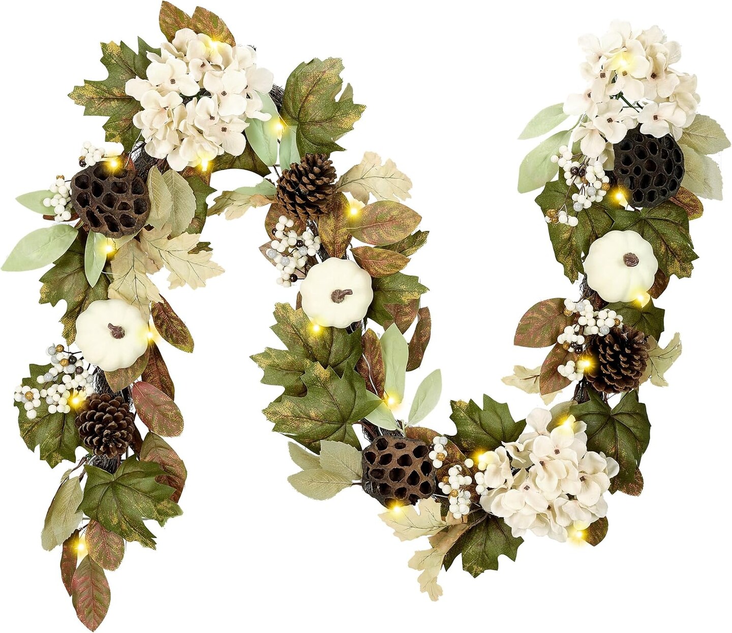 Fall Garland with Lights - 6 ft Artificial Autumn