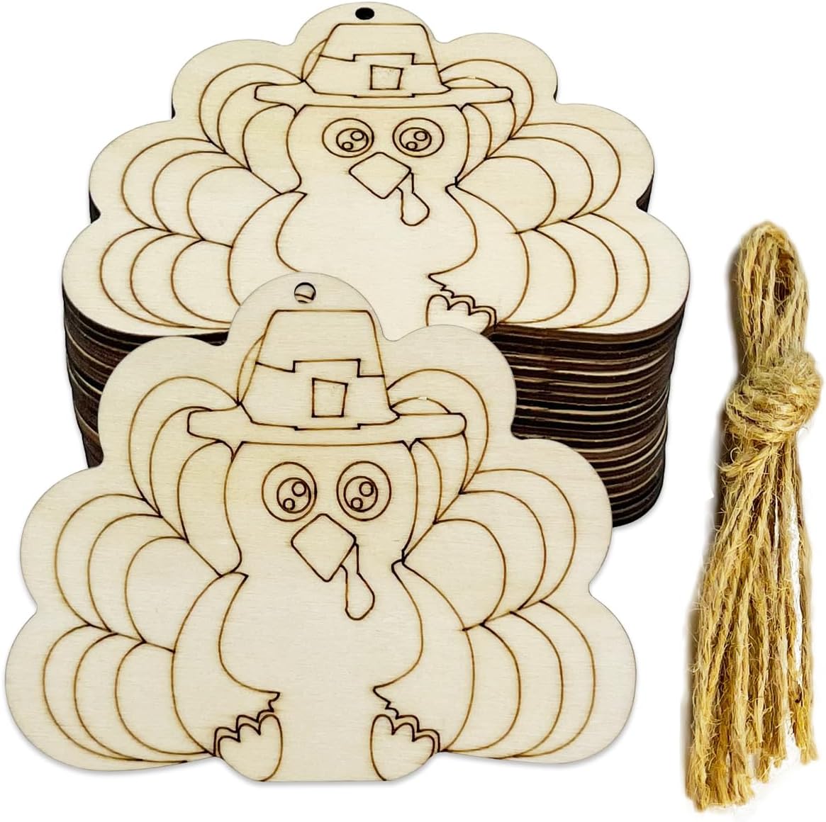 30 Pcs 4 Inch Wood Turkey Cutouts Unfinished Wooden