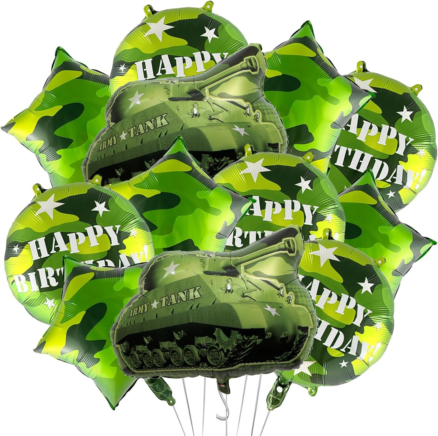 10Pcs Army Tanks Camouflage Party Balloons Army Tank Foil Balloons