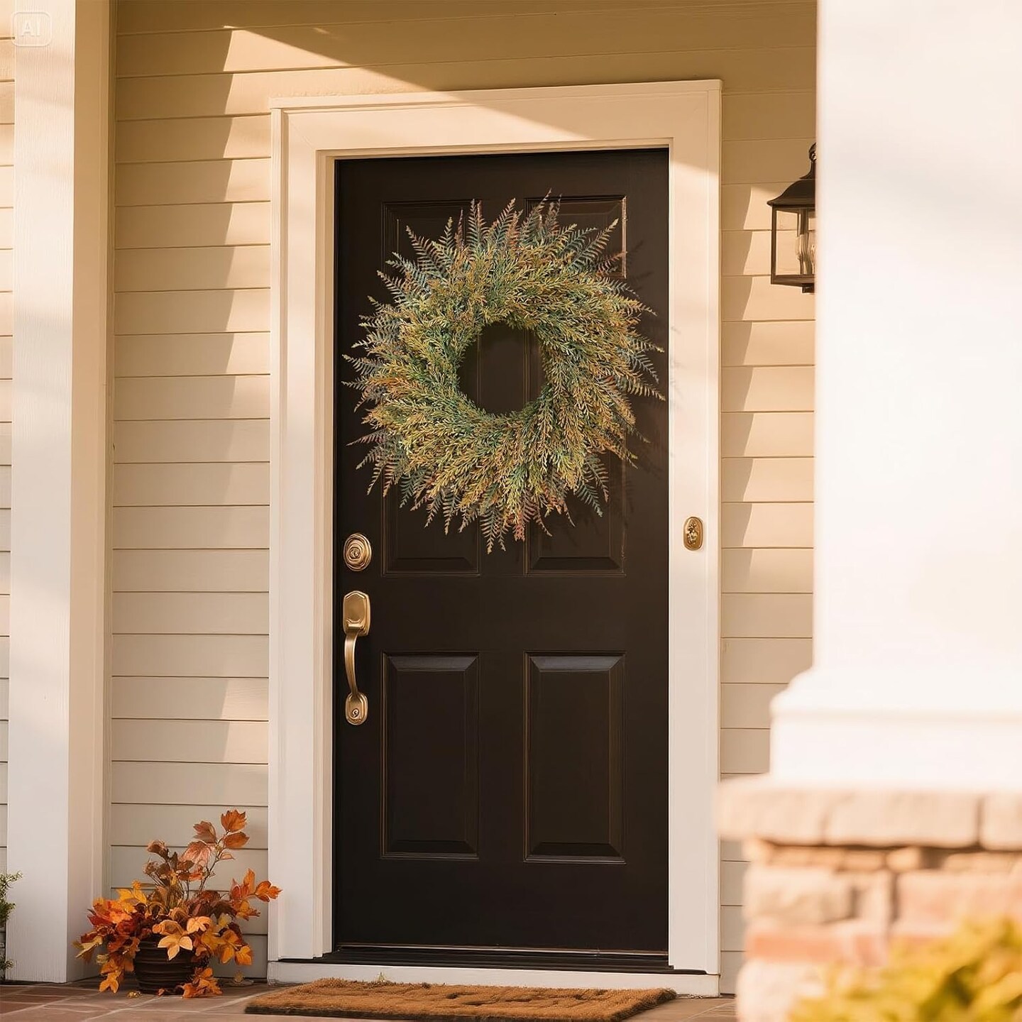 Artificial Fern Leaves and Faux Wheat Grass - Fall Wreath