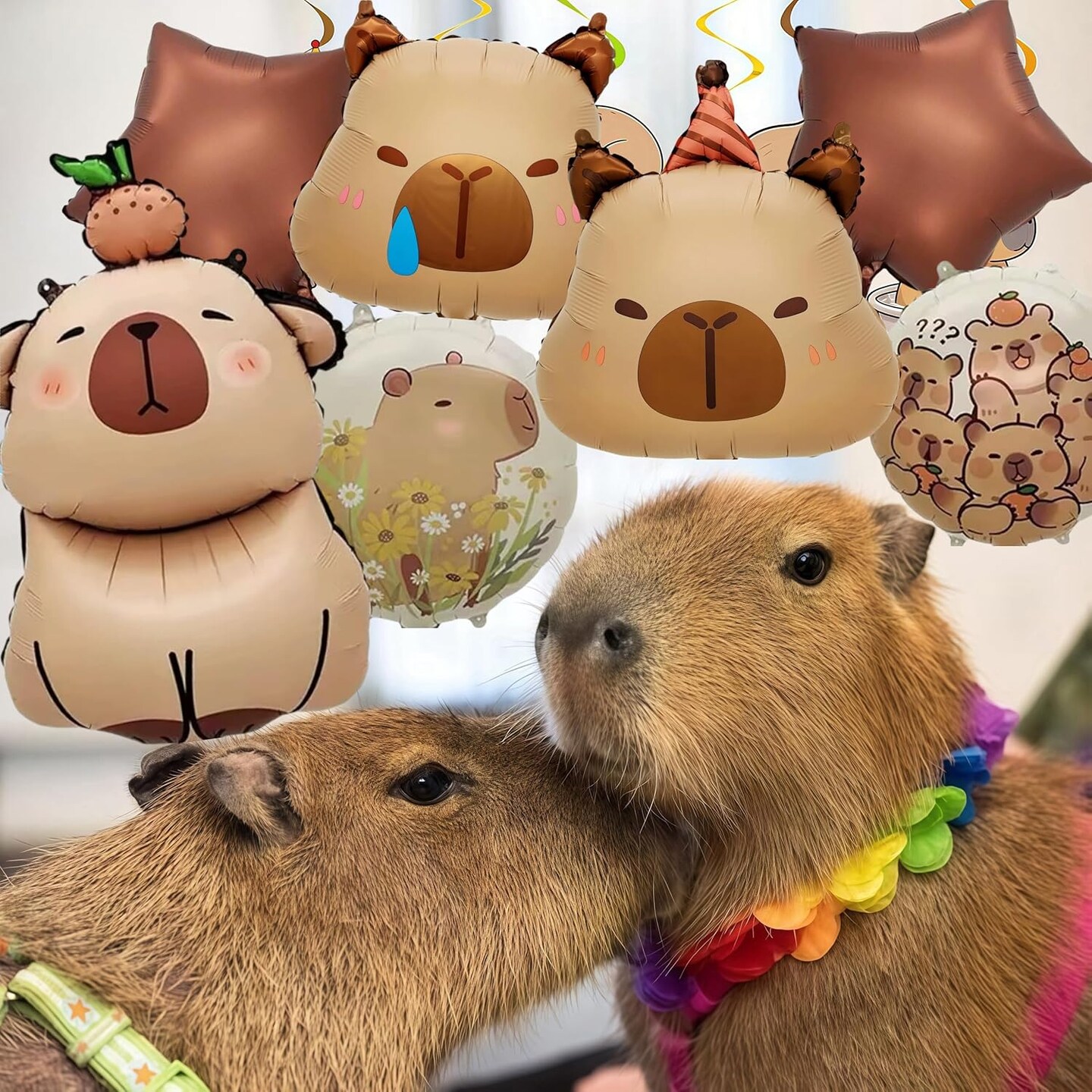 7 PCS 24&#x22; Capybara Foil Balloons - Animal Theme Birthday Decorations