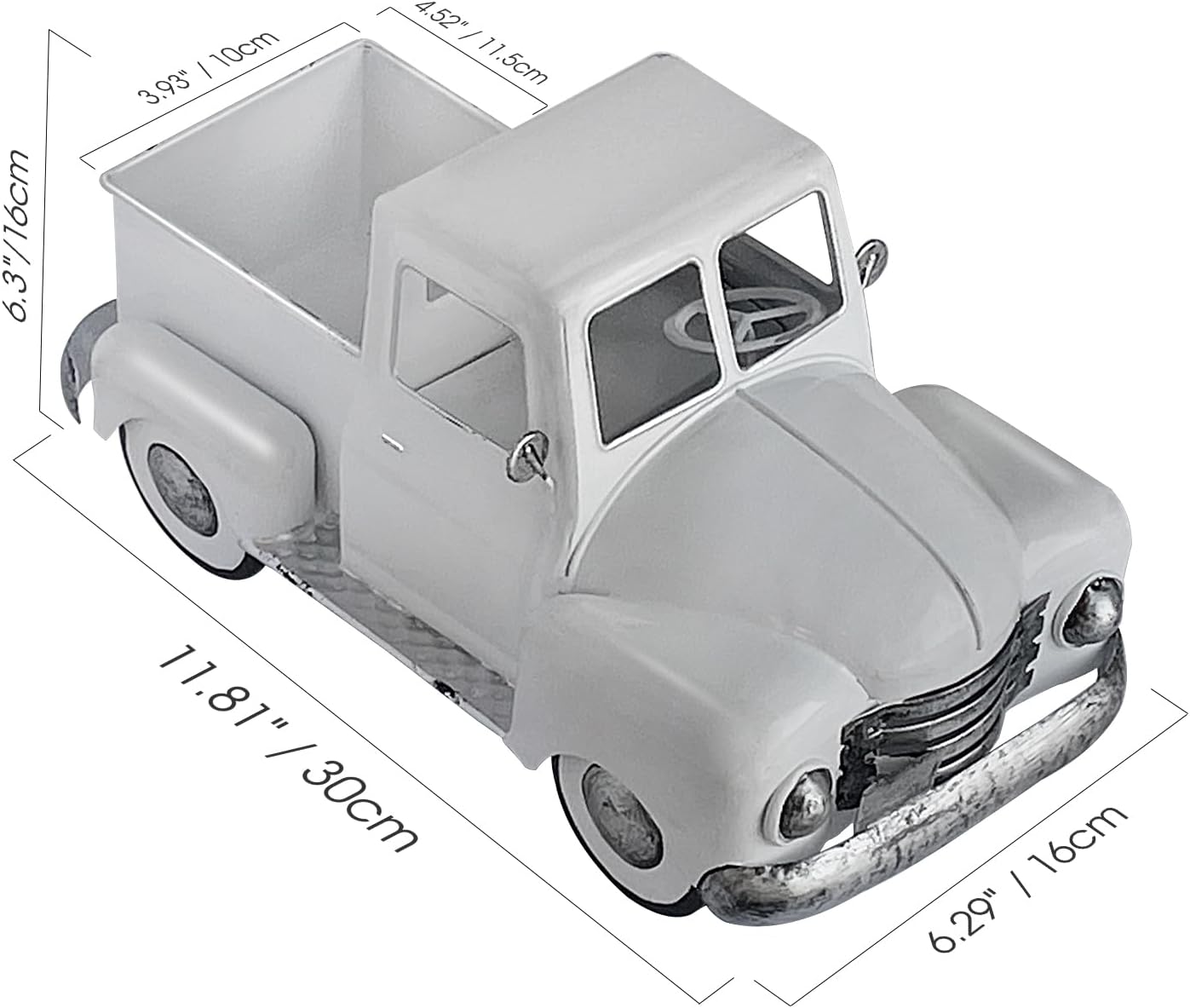 Farmhouse White Vintage Metal Truck – Rustic Pickup Planter for Indoor/Outdoor Fall & Tabletop Decor