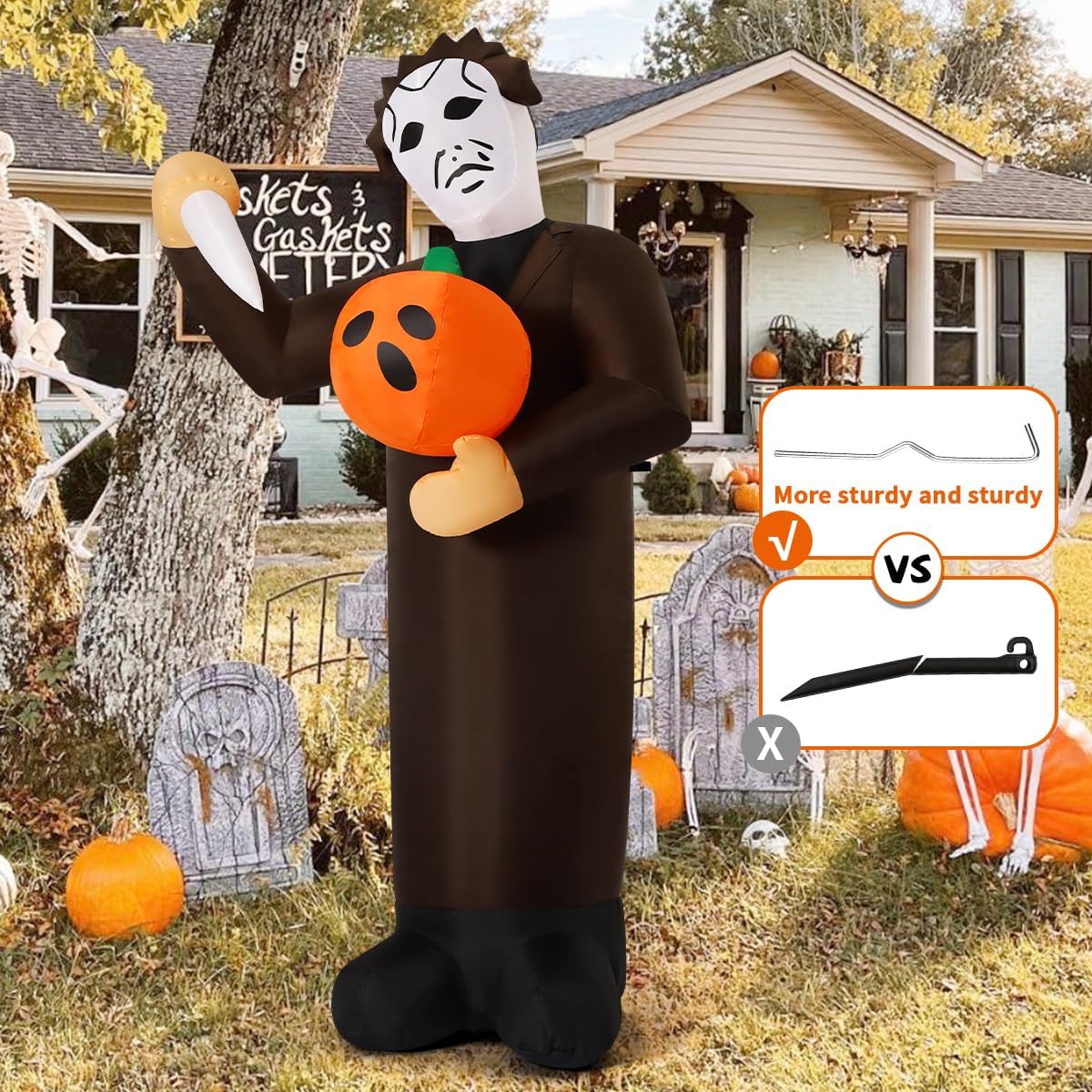 GOOSH Halloween Inflatable 6FT Scary Pumpkin Killer with Built-in LEDs