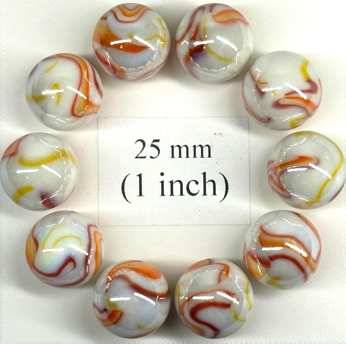GELATO White/Orange/Yellow Glass Marbles 25mm (1 inch) SHOOTER Taw Lot